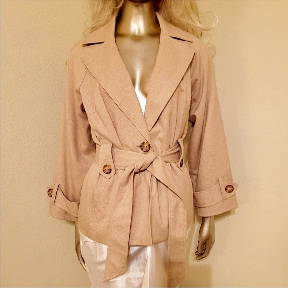 Vintage Kasper Chic Belted Tan Safari Inspired Blazer Jacket Size 6